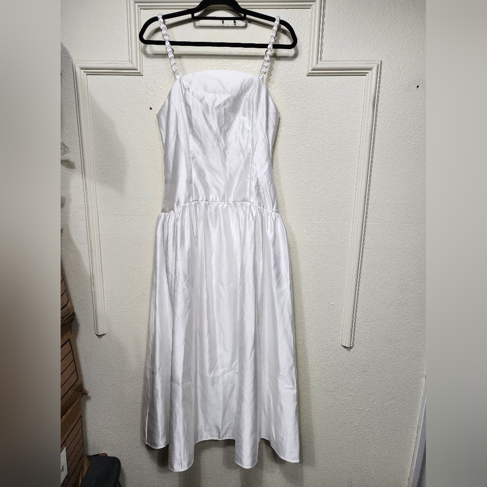 Lulus Modern Adoration White Satin Backless Lace-Up Maxi Dress Wedding Party - Picture 6 of 10